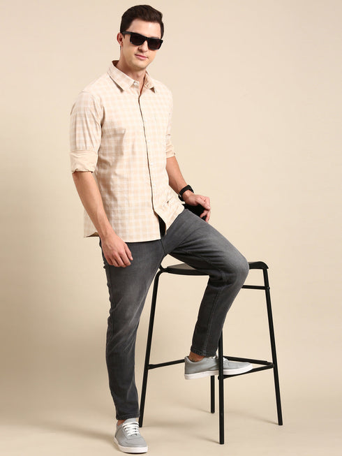 Beige Checks Full Sleeves Shirt